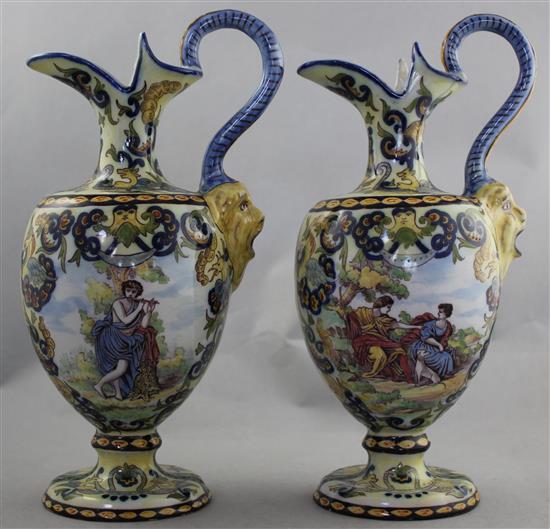 A pair of French faience ewers, late 19th / early 20th century 30cm